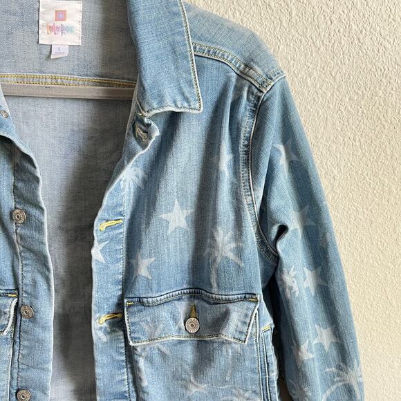 Lularoe Kenny Star & Palm Tree Denim Jacket Women's L Light Wash Stretch - Picture 3 of 10